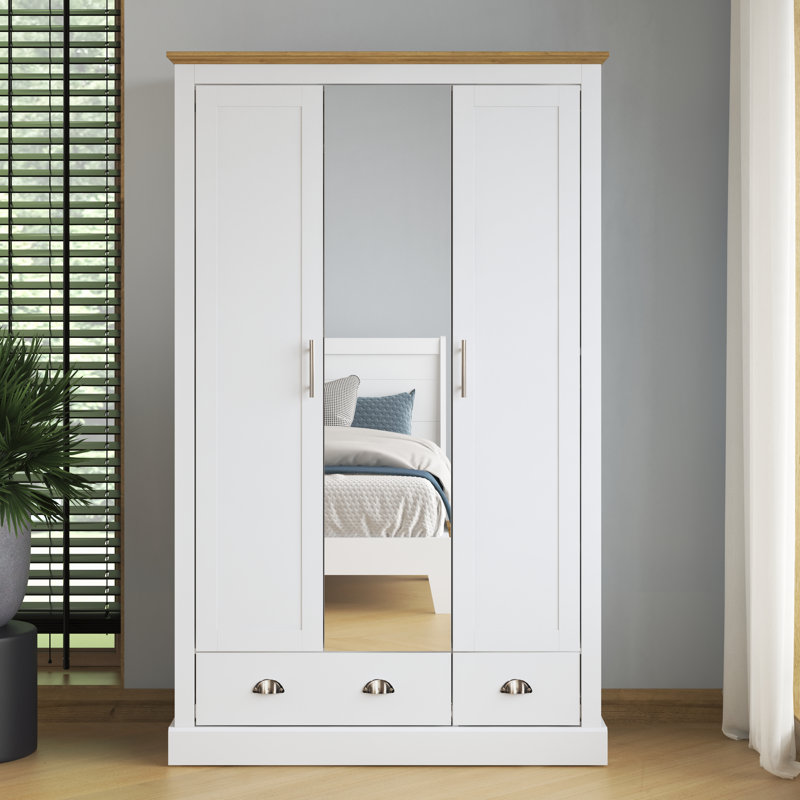Sufy Annakay 3 Door 2 Drawer Wardrobe with Mirror, White