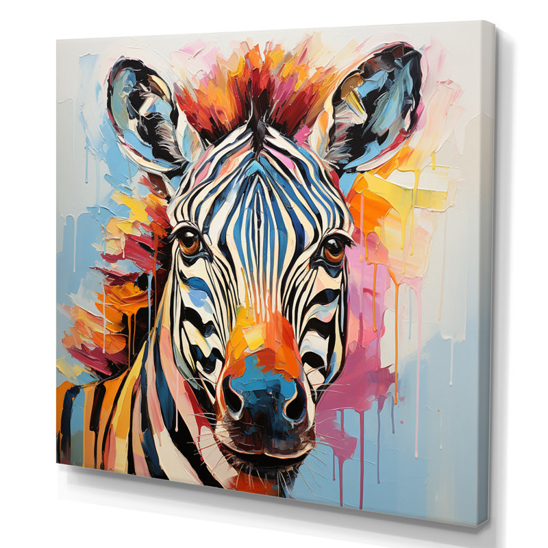 Zèbre coloré et rayures expressionnistes I - art mural zèbre, H 30 po x l 30 po x P 1 po