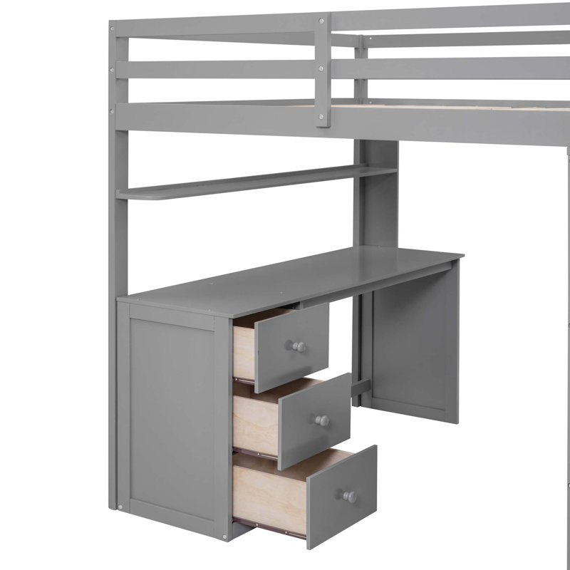 Lit mezzanine avec tiroirs, bureau et garde-robe
