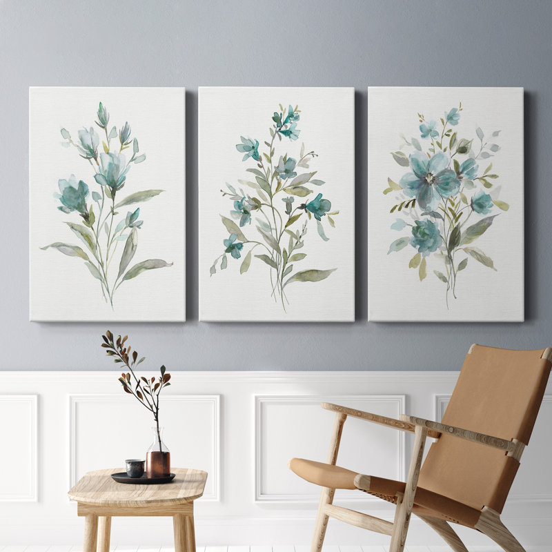 Linen Botanical II - ensemble de 3 impressions sur toile tendue, H 48 po x l 96 po x P 1 po