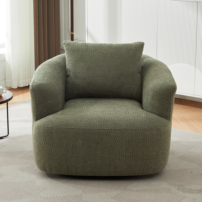 360° Chenille Upholstered Swivel Barrel Chair Accent Sofa with Throw Pillow for Living Room Bedroom Office Hotel, Green