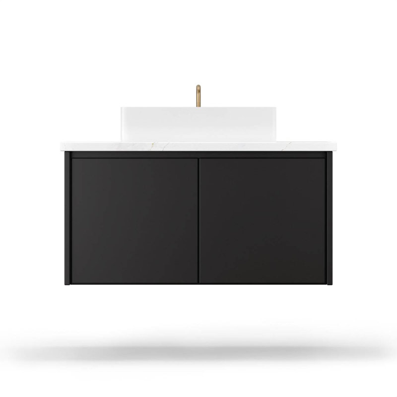 Gilded Single Bath Floating Vanity, Noir, 30"
