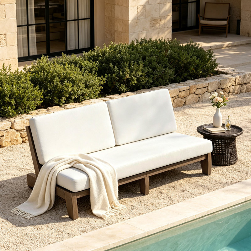 Patio Outdoor Sofa with Cushions, Beige, Brown