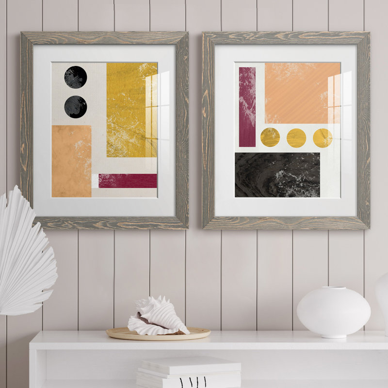 Essie Abstract I - Ensemble de 2 reproductions d'art, Blanc, H 20 po x l 17 po x P 1 po, Cadre en papier gris