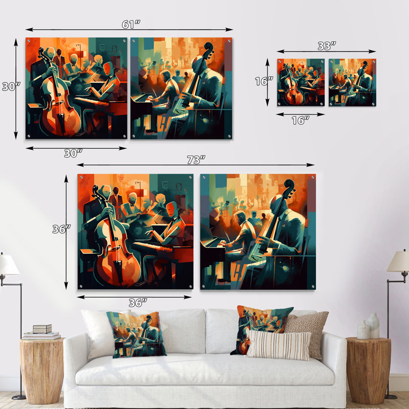«Musical Performance At Club I», ensemble de 2 verres muraux en acrylique, H 16 po x l 33 po