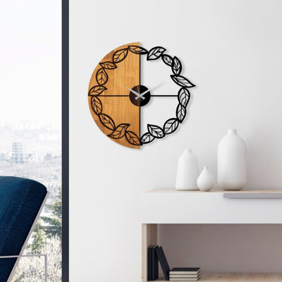 Elegant Wooden Wall Clock, 22.0 in Diameter, Walnut & Black | 100% Real Wood with Metal Accents, 1.2 in Thickness | Silent Mechanism, Perfect for Living Room, Office Decor | Unique Color Variations Add Charm