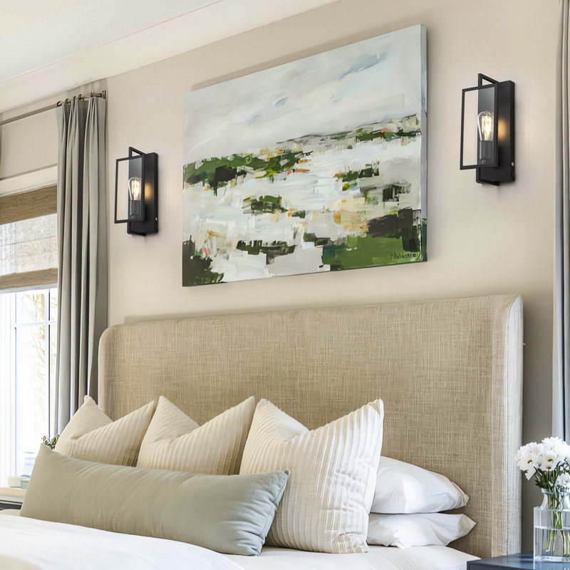 Applique murale d'intérieur réglable à 1 lumière avec luminosité et abat-jour en verre (lot de 2) 