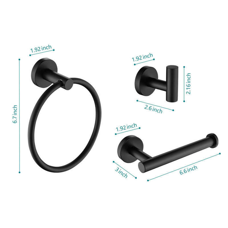 Non-corrosive and rust-resistant high-quality wall-mounted bathroom hardware set (3-piece set), Matte Black