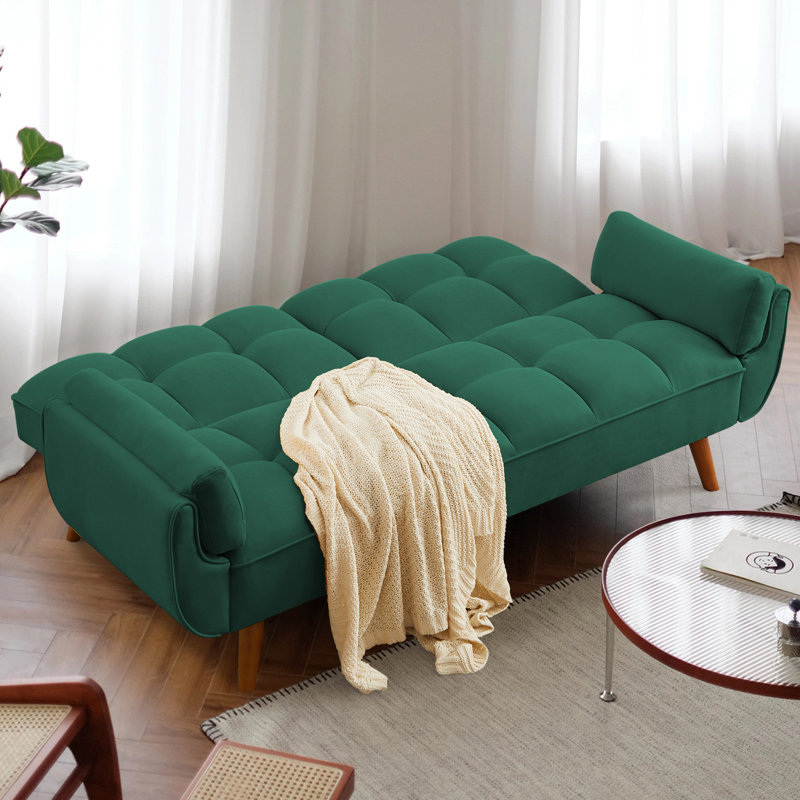 Arnbert 75.39'' Upholstered Convertible Sofa, Green Polyester Blend