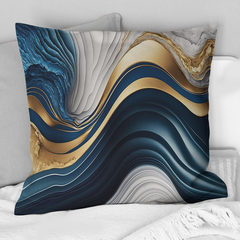 Abstract Geode Waves Blue I - Abstract Printed Throw Pillow