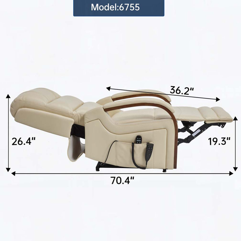 Power Lift Recliner Chair with Solid Wood Armrests, Heat Massage and Heavy Duty Motion Mechanism, Beige