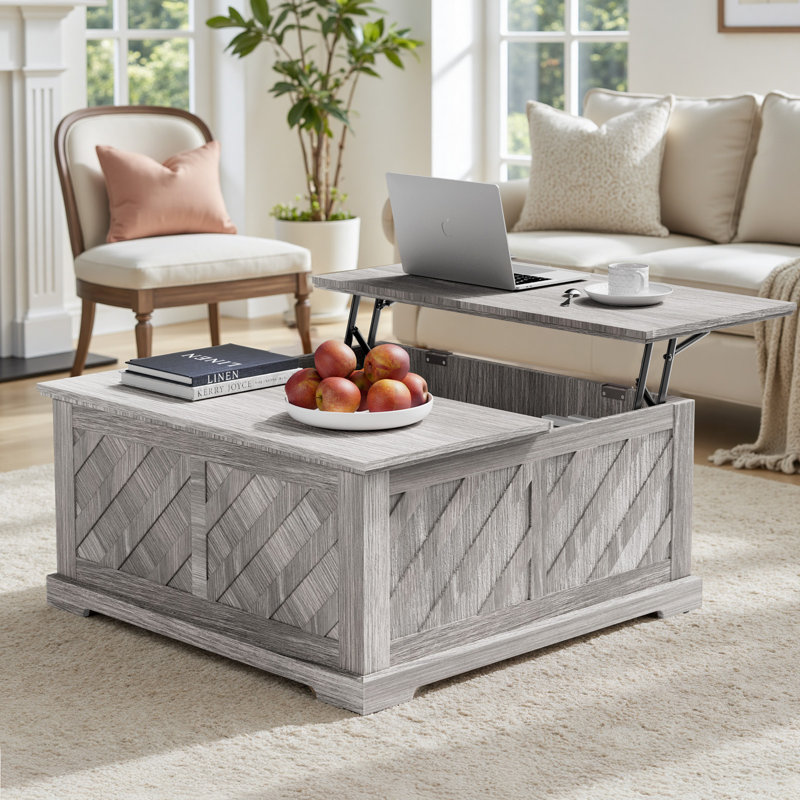 Nilla Wood Storage Coffee Table with Lift Top, 35.5" Convertible Dining Table for Living Room, Modern Center Table with Hidden Storage Compartment, Rising Tabletop for Small Spaces, Apartment & Home Office