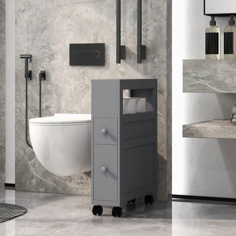 Bathroom Side Storage Cabinet With Rolling Function In Gray By For Efficient Organization