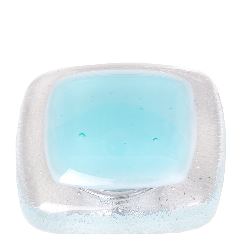 Square Knob, Polished Chrome, Light Aqua
