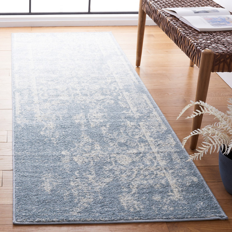 Tapis à motif oriental ardoisé / ivoire Nuss, Tapis de couloir 2 pi 6 po x 8 pi