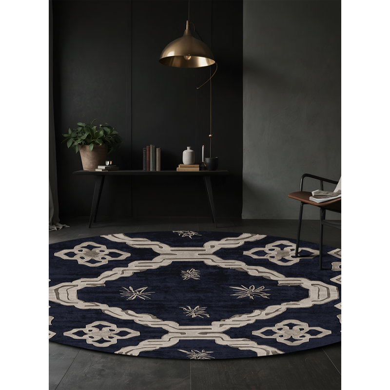 Machine Washable Gray Area Rug, Round 3'
