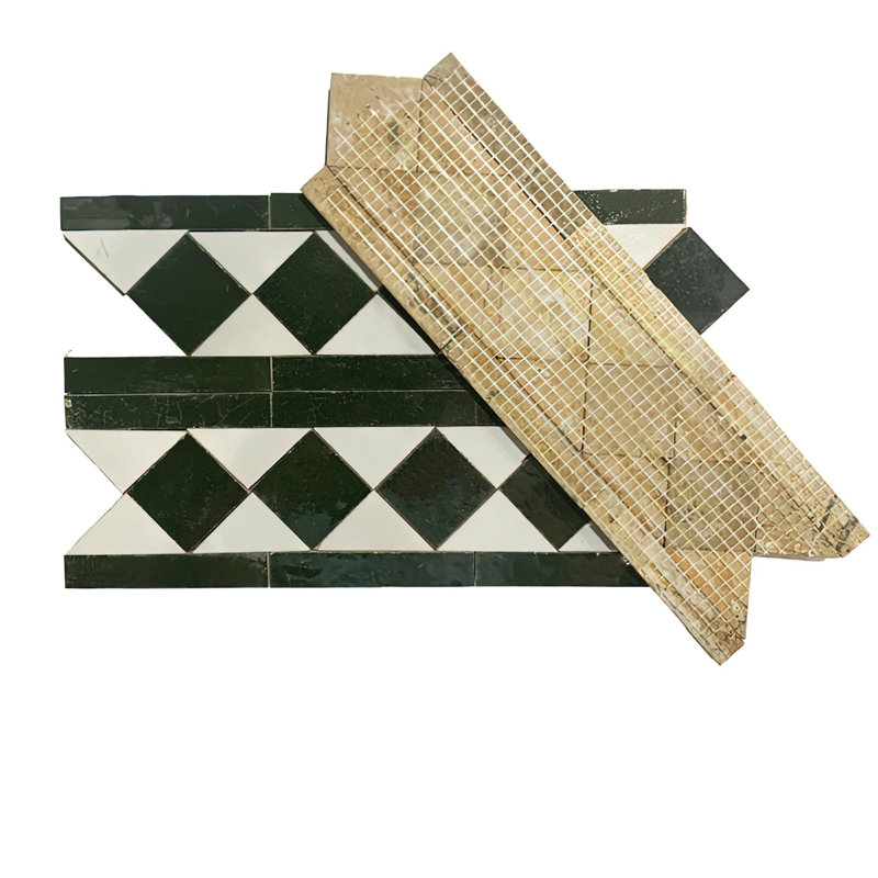 Dama 3.75" x 12" Clay Linear Mosaic Wall & Floor Tile, White/Dark Green
