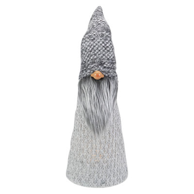 16" LED Lighted Grey Knit Gnome Christmas Figure