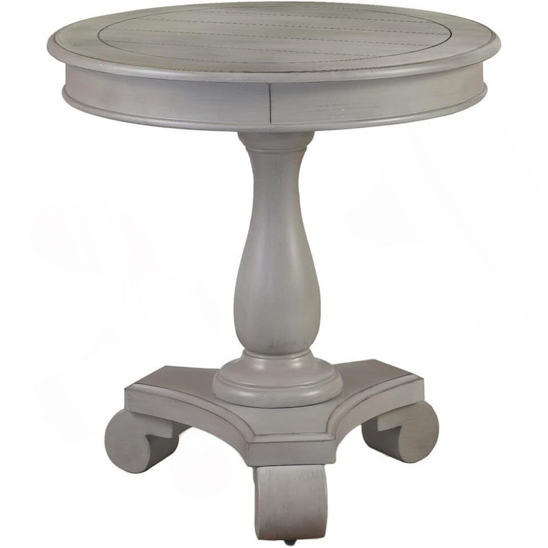 Table de bout ronde transitionnelle, table d'appoint de salon en bois, gris