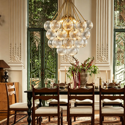 12 - Light Dimmable Tiered Glass Bubble Chandelier