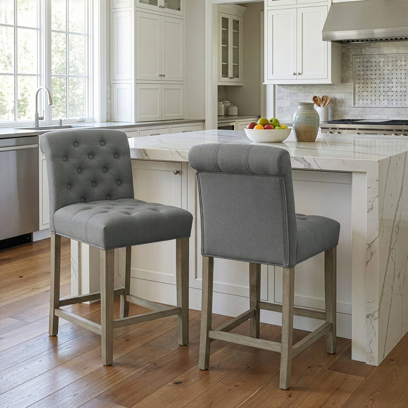 Cirencester Upholstered Counter Stool, Gray, Counter Stool (24" Seat Height)