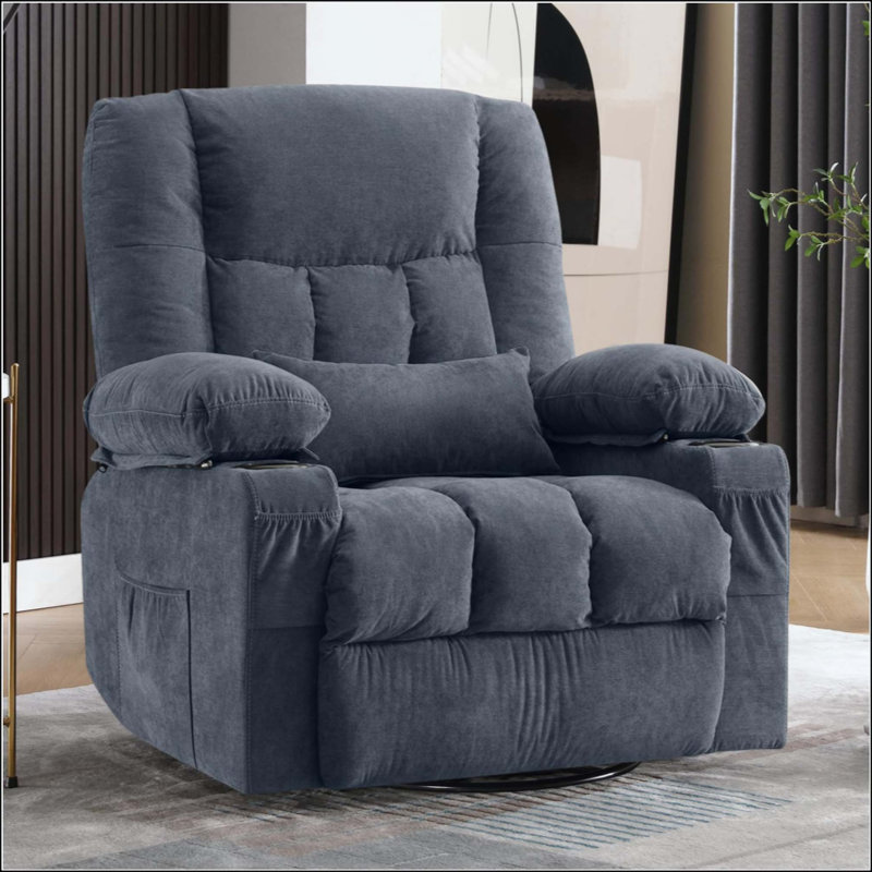Massage Swivel Rocker Recliner Chair With Vibration Massage And Heat Ergonomic Lounge Chair For Living Room With Rocking Function And Side Pocket, 2 Cup Holders, USB Charge Port