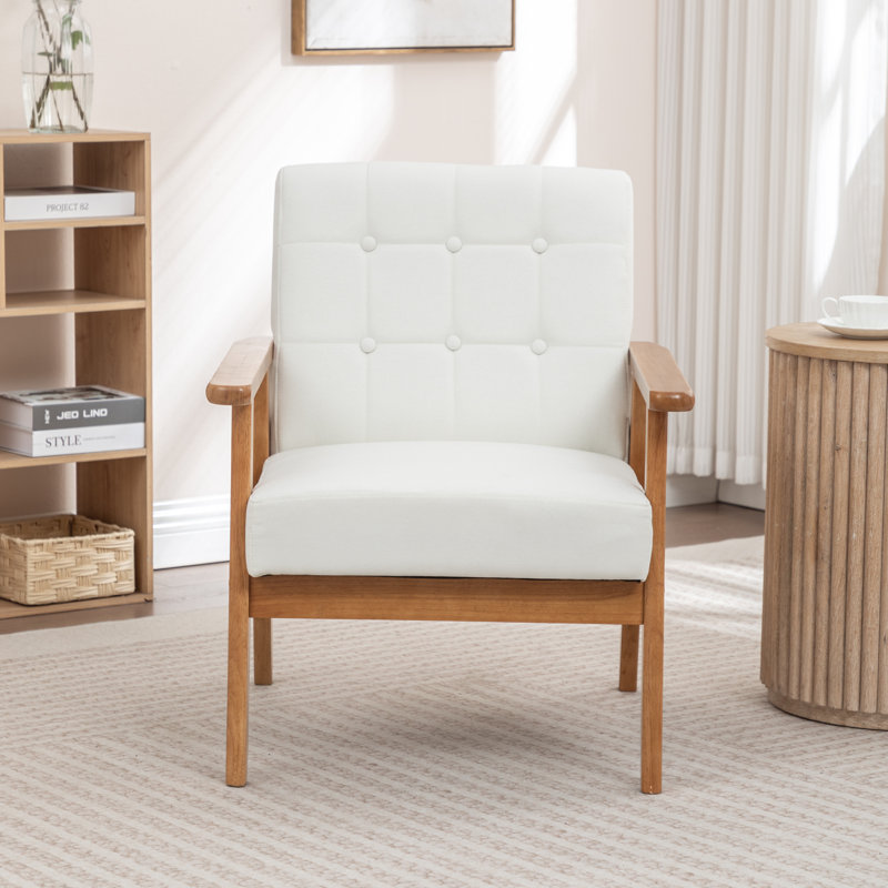 Nordic Style Solid Wood Upholstered Armchair, White