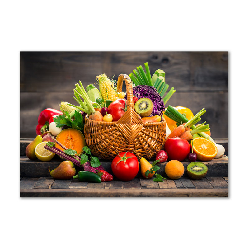 A Basket Of Fruit Vegetables - No Frame Print on Canvas