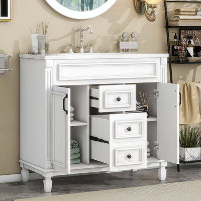 Tores 35.90'' Single Bathroom Vanity with Solid + Manufactured Wood Top
