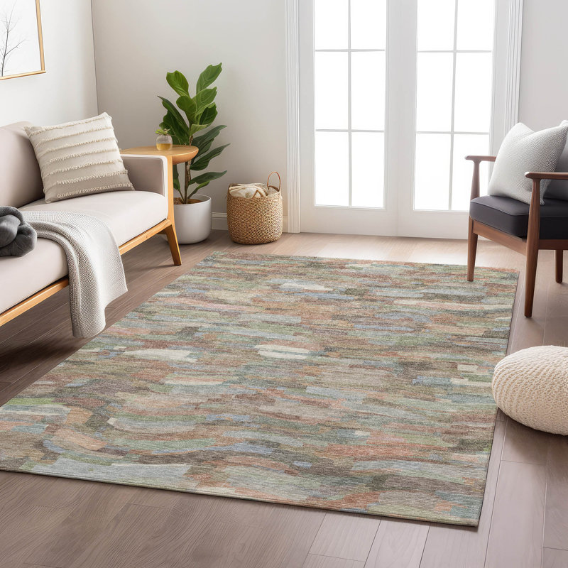 Machine Washable Indoor/Outdoor Huseby ACN2266 Stripes Rug, Rectangle 10' x 14'