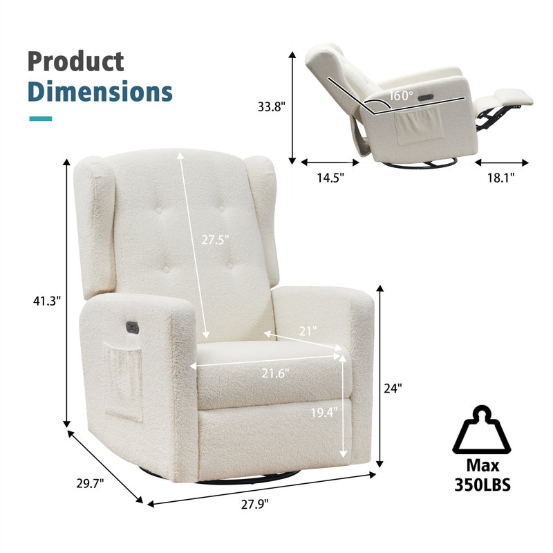 Fauteuil oscillant électrique berçant, inclinable et berçant, Tissu beige