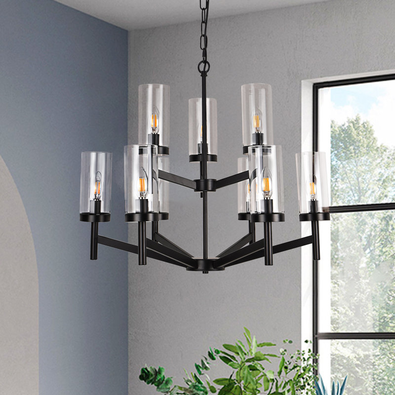 Lustre gradué à 9 lumières à niveaux, Noir, noir, noir, noir