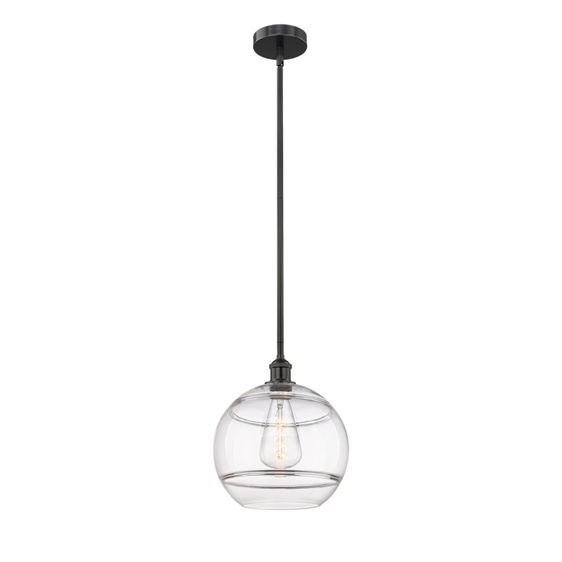 Mini-luminaire suspendu avec tige 6 po Edison Bienes-616-G556, H 12,88 po x l 12 po x P 12 po, Transparent, Noir mat