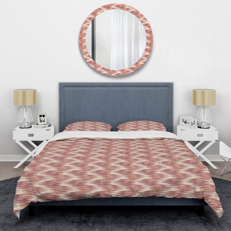Cream Zigzag Ikat Ikat Duvet Cover, Queen Duvet Cover + 2 Standard Shams