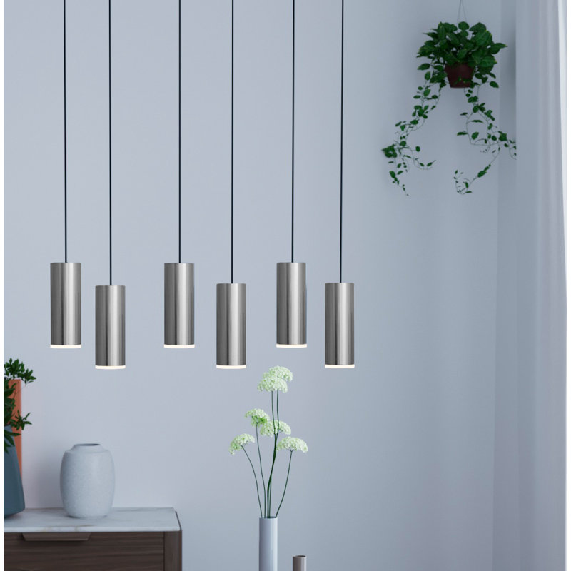 Luminaire suspendu cylindre grappe 6 lumières Bludovice, Nickel