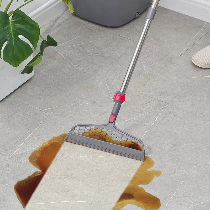 TrueClean Gray Microfiber Spin Mop & Bucket System with Silicone Sweeper