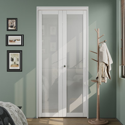 LuminaMatte™ Full-Lite Frosted Glass Bi-Fold Doors With Installation Hardware Kit ForDoor Opening Height