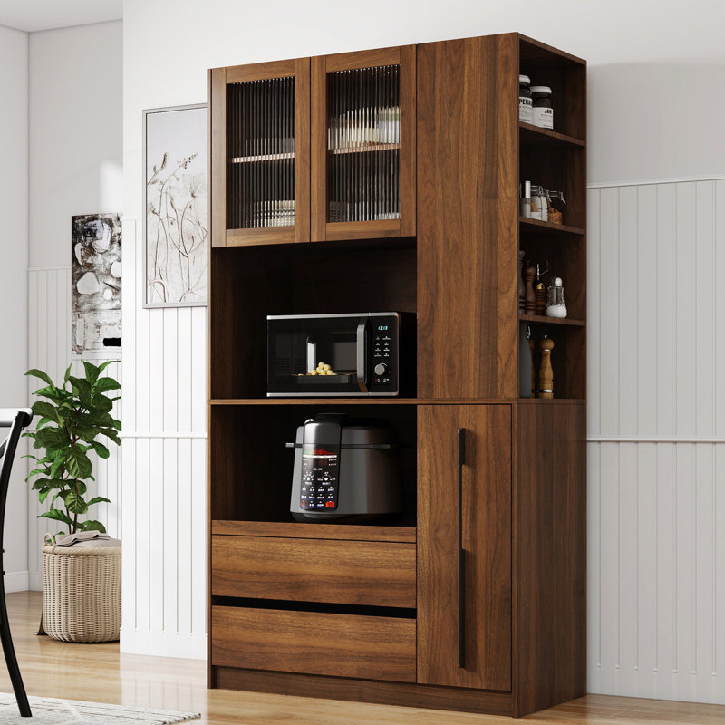 Tall Kitchen Pantry Cabinet With Multi-Functional Pull-Out Shelves