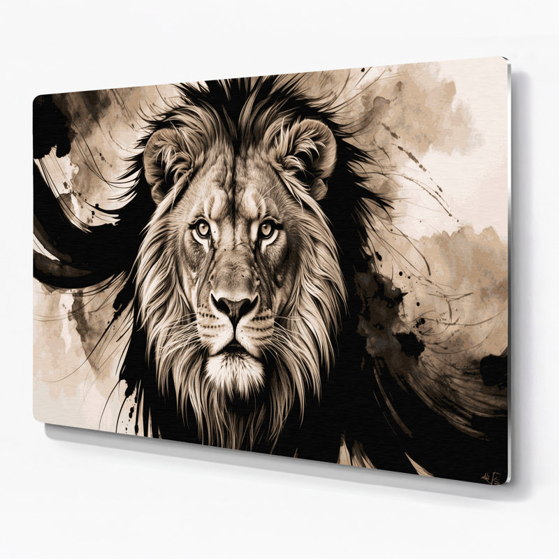 Faune, lion d'Afrique, art mural en métal noir, H 12 po x l 18 po