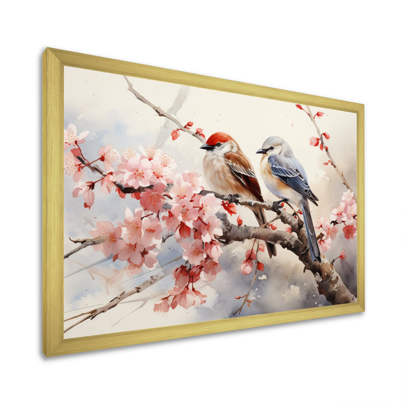 «Asian Art Sumi Bird Serenity VI», reproduction d'art sur toile, Cadre doré simple, H 24 po x l 32 po x P 1 po