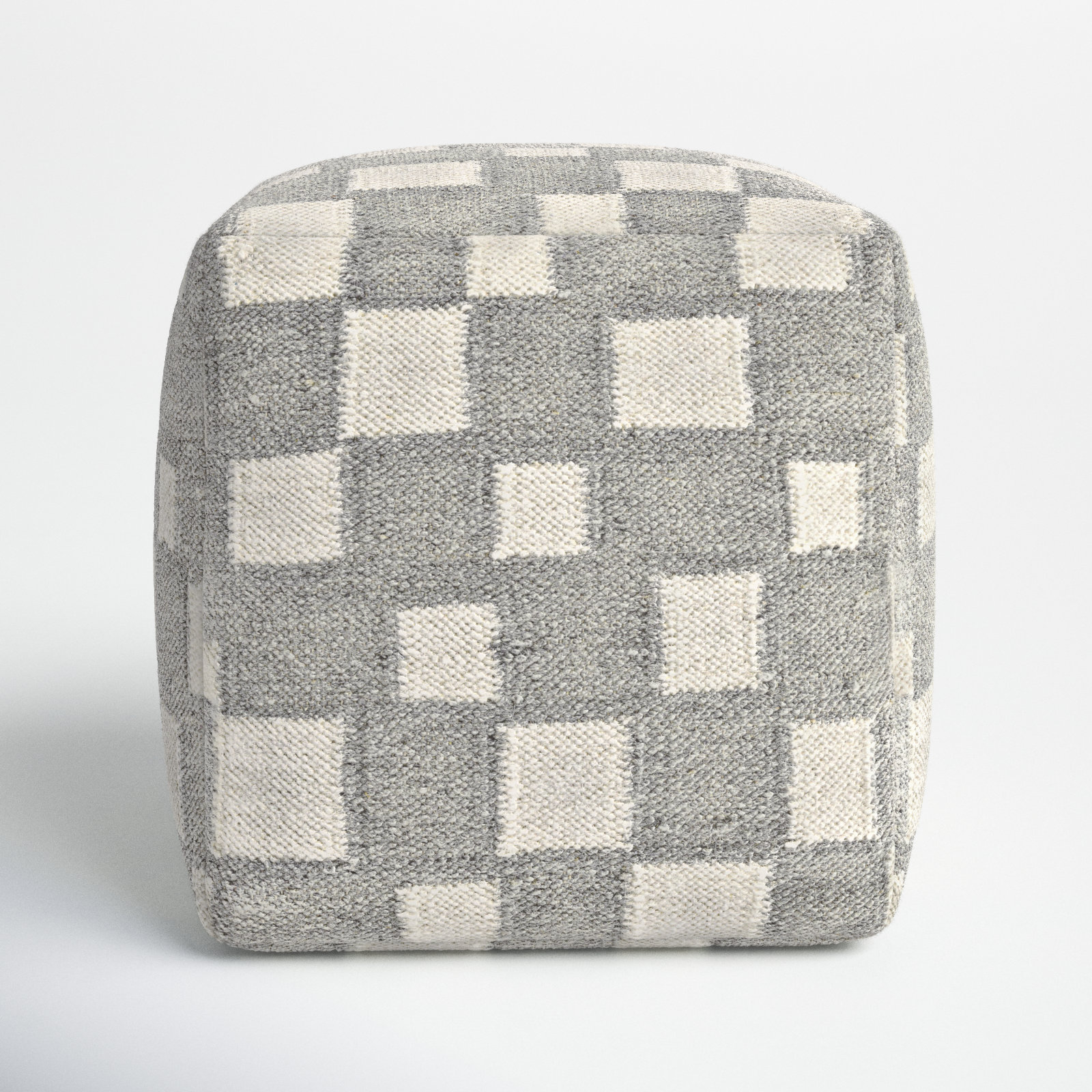 Gwennie Upholstered Pouf, Gray/White Wool/Cotton Blend