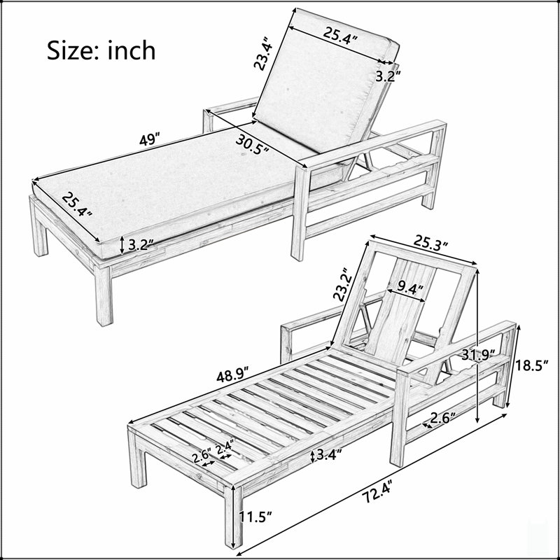 Acacia Wood Adjustable Backrest Outdoor Lounge Chair, Perfect For Gardens, Terraces, And Poolside Relaxation, Beige