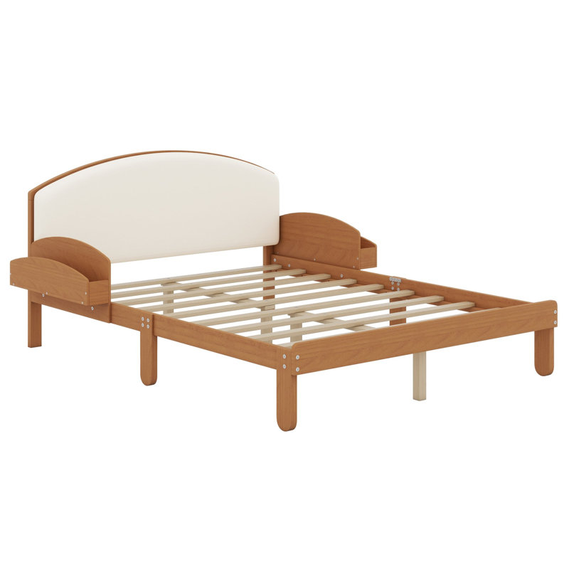 Structure de lit avec tête de lit courbée et tablettes de rangement latérales pour les chambres à coucher modernes, Double