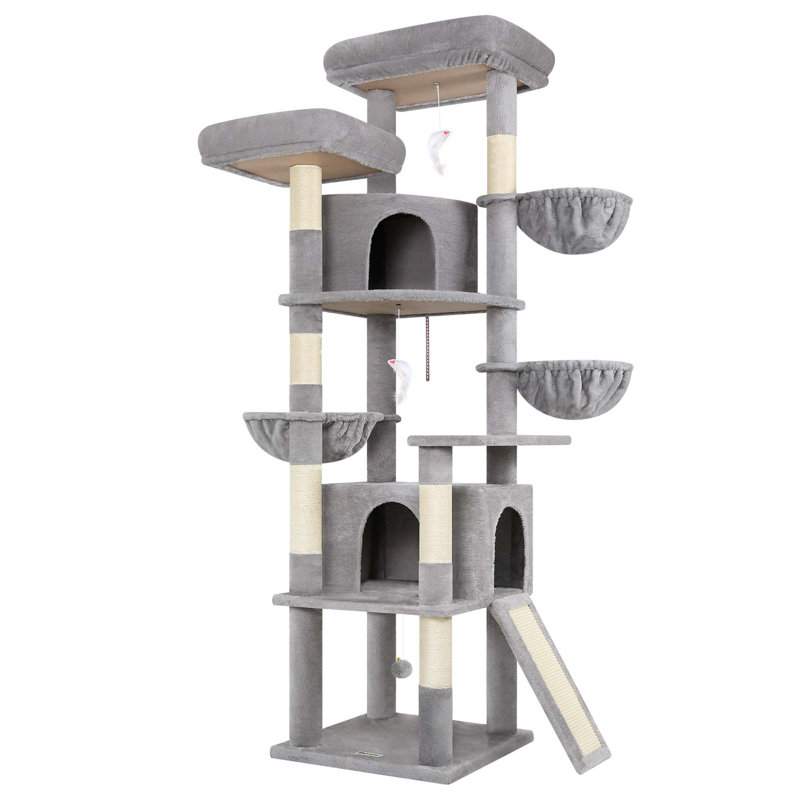 76" Cat Tree For Large Cats, Multi-cat Tower With2 Condos, 3 Hammocks, 6 Sisal Posts, Scratching Board,velvet Playground Suits Cat Tree Small Spaces, Easy Install
