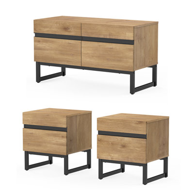 Casar TV Stand And End Table Set Of 3, Living Room Table Sets, 35 Inch TV Stand And 2 End Table Set With Drawers For Living Room, Entertainment Center by Latitude Run