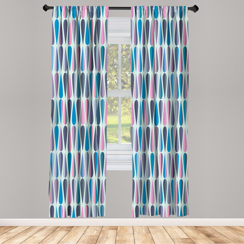 Microfiber Floral Semi-Sheer Rod Pocket Curtain Panels, 28" W x 84" L, Blue/Pink