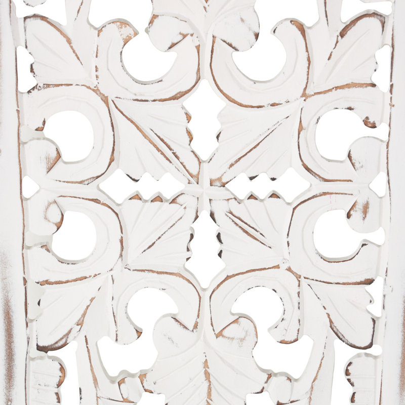 White Wooden Floral Handmade Intricately Carved Home Wall Decor, Set of 3 12"W, 36"H
