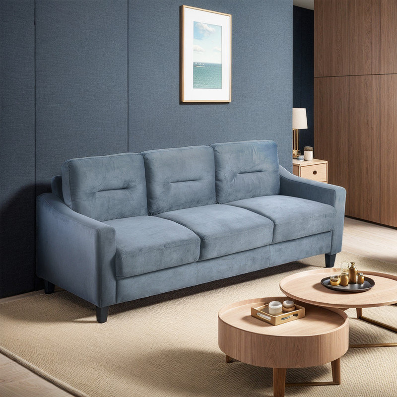 Canapé en velours à accoudoirs carrés 76,7 po Dhori, Velours gris