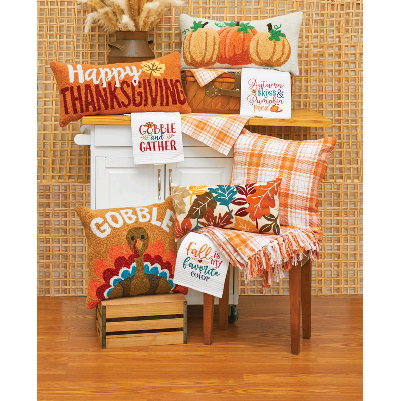  Fall Leaves Chain Stitch Throw Pillow