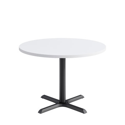 KFI Studios Proof 36" Round Pedestal Table, White Top, Black X-Base